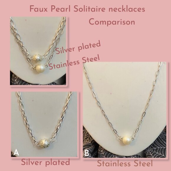 NEW Pearl (faux) solitaire necklace (A) - Picture 2 of 6